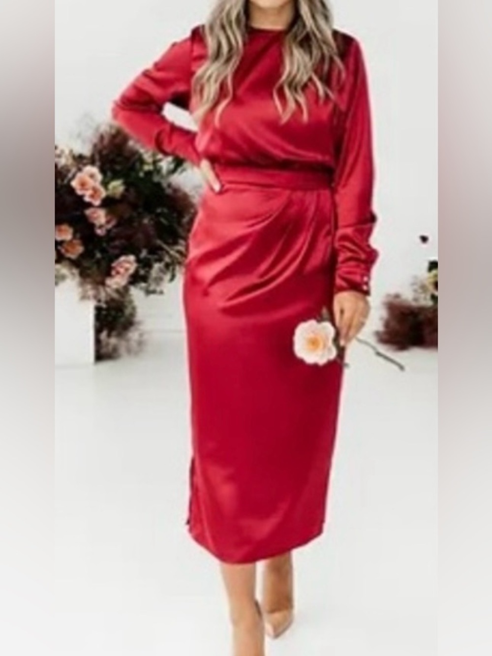 Llane satin red midi dress